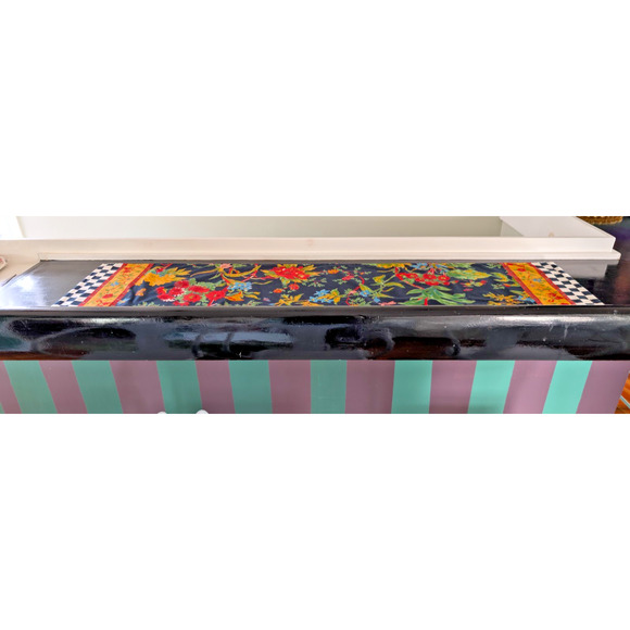 MacKenzie-Childs Botaniste Table Runner Floral Check End Fall Home Decor - Picture 5 of 7